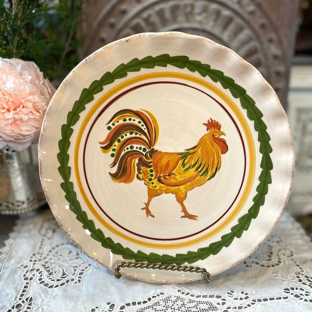 Williams Sonoma white Rooster salad plate ruffled edge French Country farmhouse